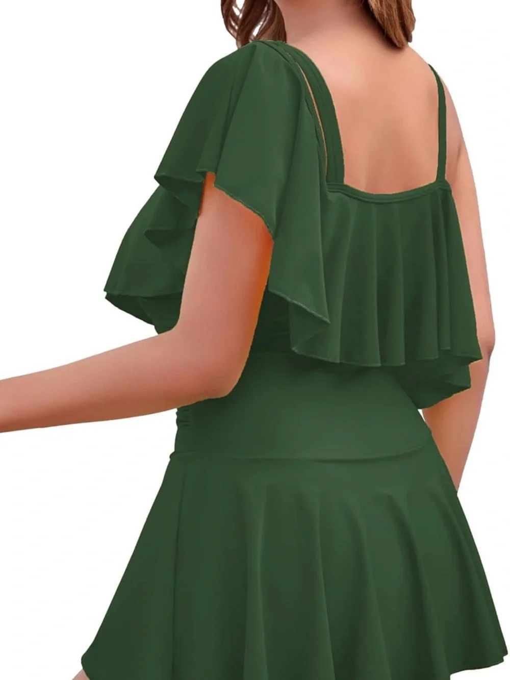 Off-Shoulder Ruffle Maxi Dress in Dark Green